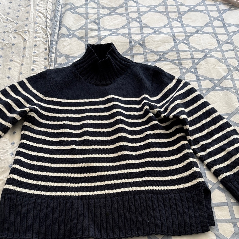 J. Crew Striped Mock Neck Sweater in Navy & White